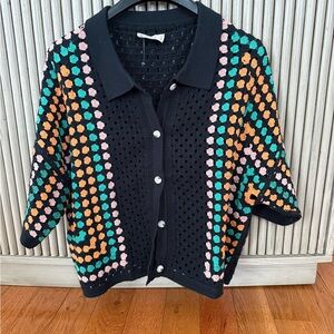 New In Colorful Button Down Crochet Shirt